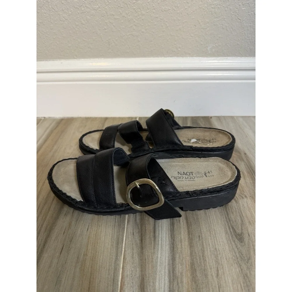 NAOT Leather Slide Sandals Frey Black Womens Size 10 Beach Travel Comfort